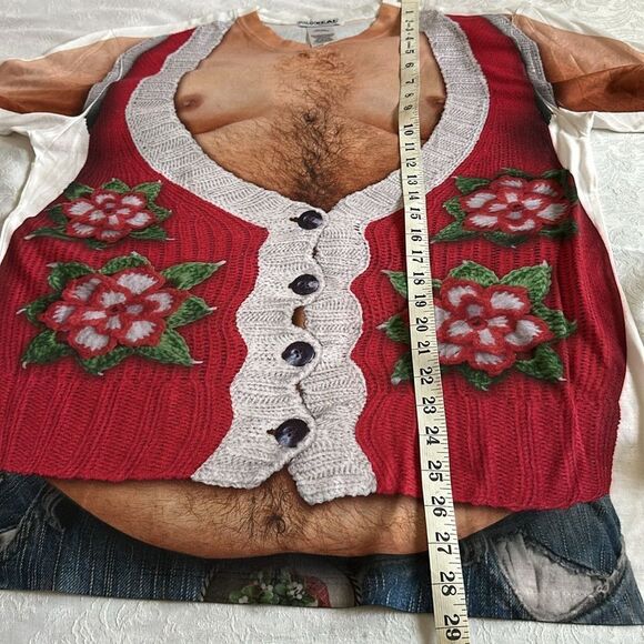 Faux Real Mans Hairy Chest In Ugly Christmas Sweater Vest T shirt Size Medium - Picture 6 of 9